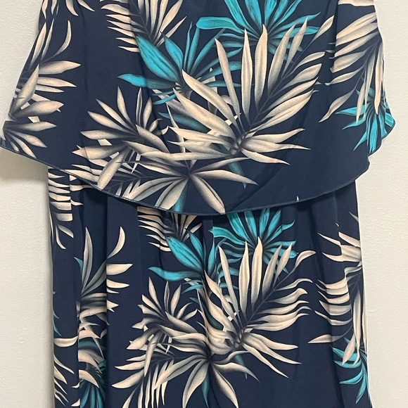 SHEIN Blue Tropical Leaf Print Dress - Picture 2 of 4